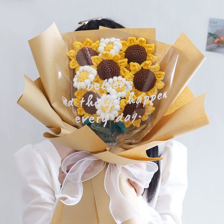 Tự làm bó hoa dệt tay / hướng dương / hoa hồng / tulip / lily of the Valley để làm quà tặng tốt nghiệp cho bạn trai.#hoa thủ công#len đan hoa#hoa đan len