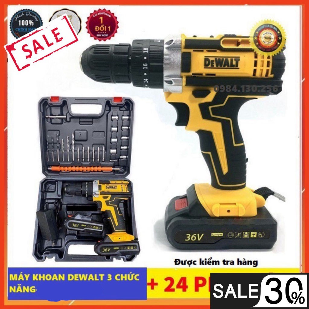 Máy khoan pin Dewalt 36V có búa 100% lõi đồng ,khoan betong, khoan tường, khoan sắt bắn vít model DCD771[Kiếm Tra Hàng]