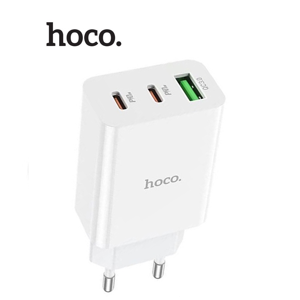Củ sạc Hoco C99A QC3.0, 2 cổng Type-C 20W/18W và 1 cổng USB chân tròn sạc nhiều thiết bị cùng lúc