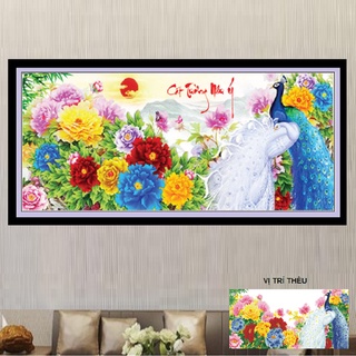 Tranh thêu chữ thập Con Công Hoa Mẫu Đơn LV3201 - Kích thước 133 x 63cm