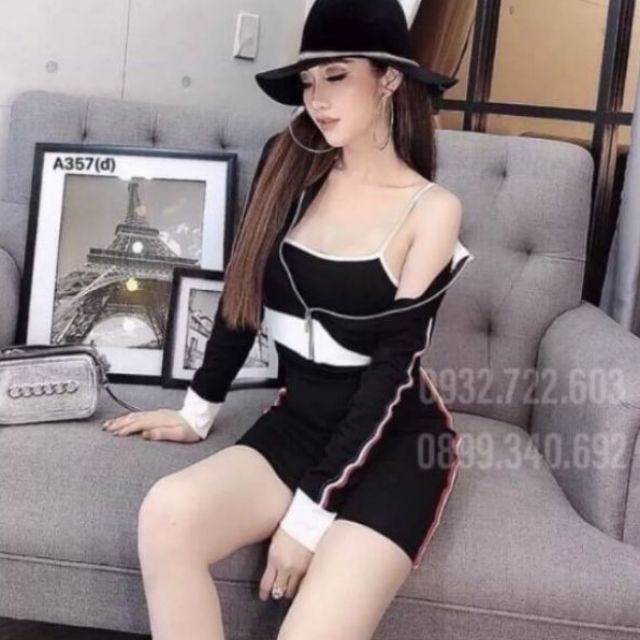 SÉT Đầm body và áo khoác sang chảnh(Vải borip dày đẹp)