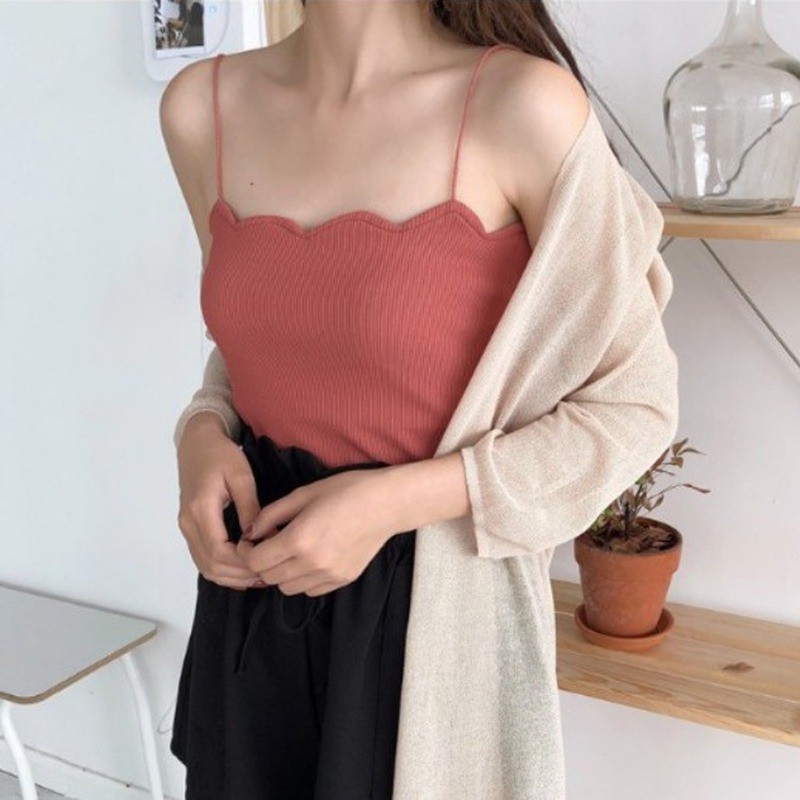 Áo sát nách dệt kim thiết kế màu trơn thanh lịch cho nữ