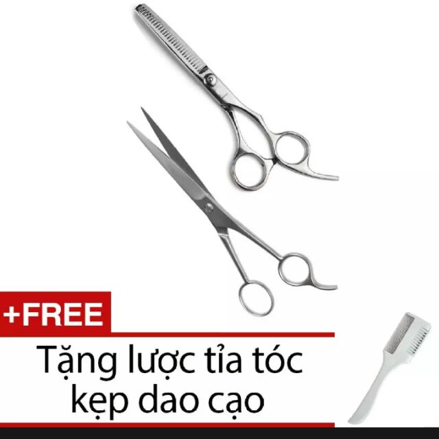 Bộ 2 kéo + Tặng lược tỉa tóc kẹp dao cạo