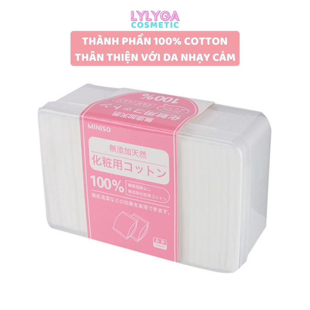 Bông tẩy trang COTTON MINISO hộp 1000 miếng từ 100% cotton Pads Làm sạch lớp trang điểm makeup toner hiệu quả DC07