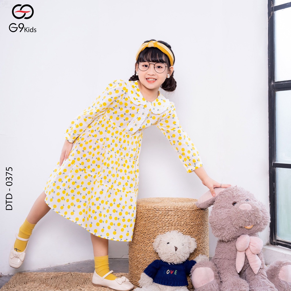 Đầm tay dài  0375 G9moza với chất liệu Kate tạo nên phong cach đi học và đi chơi cho bé yêu