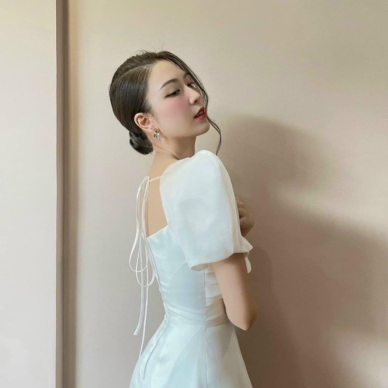 ĐẦM TIỆC TAY PHỒNG CỔ VUÔNG PHỐI VOAN  h7
