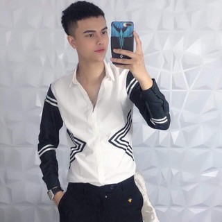 Áo sơ mi trắng họa tiết sò xịn