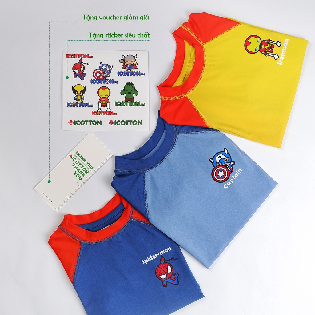 Bộ cộc tay bé trai Icotton hình siêu anh hùng tay chéo