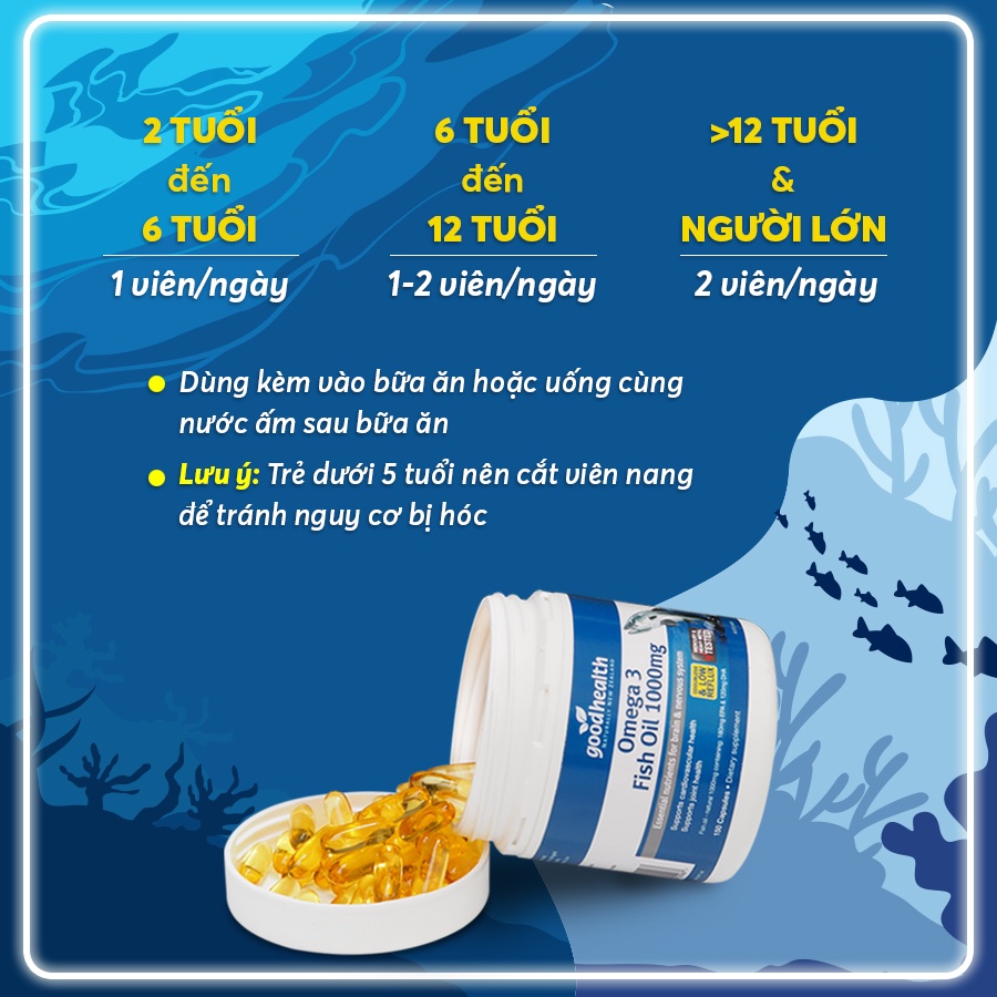 Viên dầu cá hỗ trợ tim mạch, não bộ, thị lực Goodhealth Omega 3 Fish Oil 1000mg 150 viên
