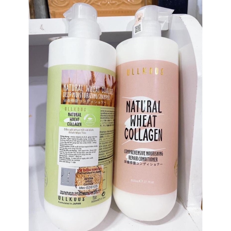 Cặp dầu gội xả collagen lúa mạch ullkous 800ml ngăn ngừa rụng tóc