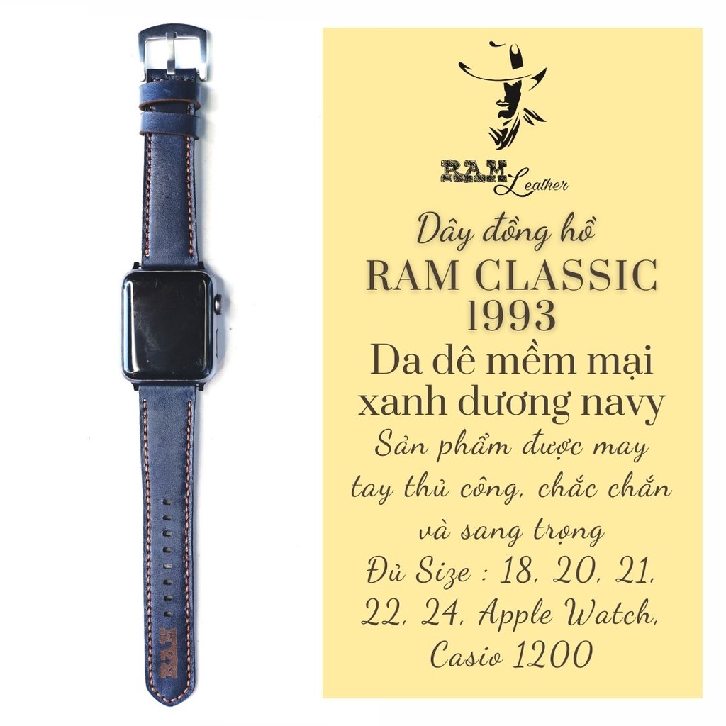 Dây Apple Watch , iWatch , iphone Watch da dê thật xanh navy RAM Leather