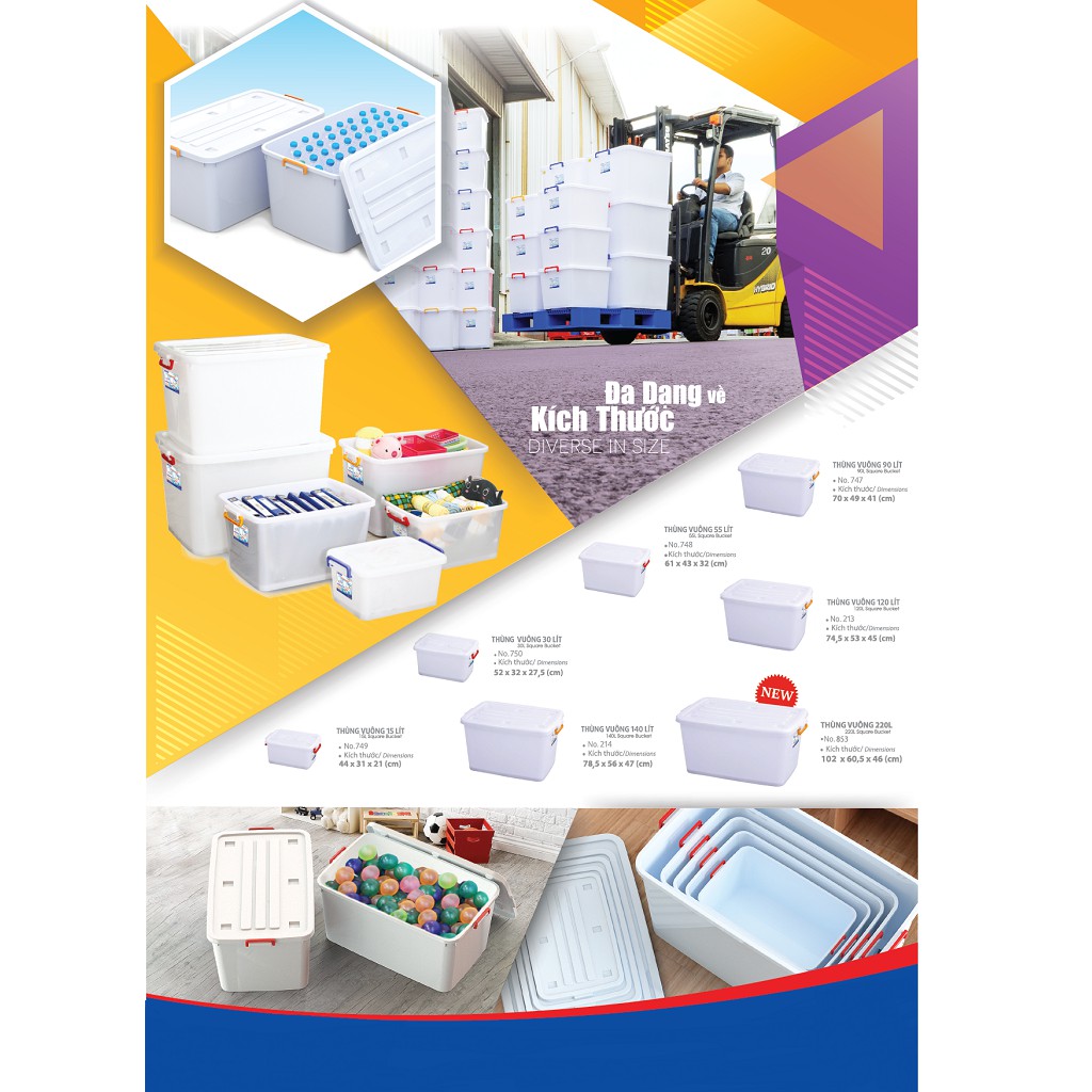 Thùng nhựa Duy Tân có bánh xe 55L , 90L