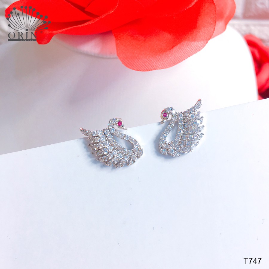 Bông tai bạc, khuyên tai thiên nga đính đá cao cấp Orin T747