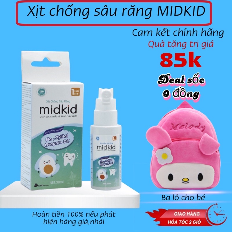 Chai Xịt sâu răng Midkid cho bé từ 1 tuổi giúp làm sạch và bảo vệ men răng,ngăn ngừa mảng bám ố vàng,viêm lợi,hà mủn