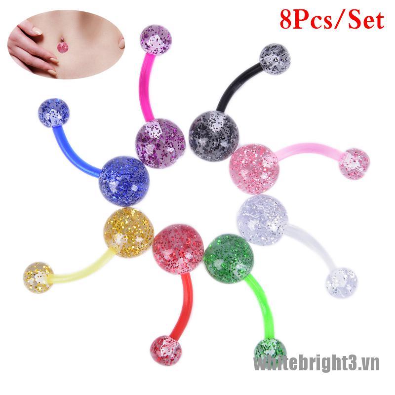Set 8 Khuyên Rốn Nhựa Acrylic Cá Tính Trẻ Trung Hợp Thời Trang