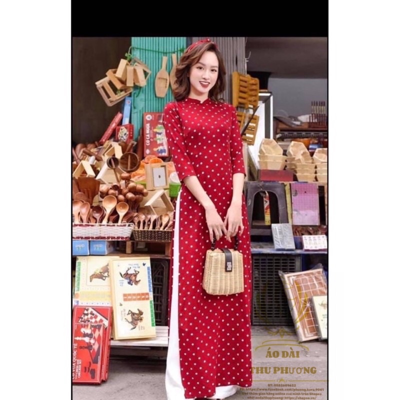 Áo dài chấm bi, dây nơ | BigBuy360 - bigbuy360.vn