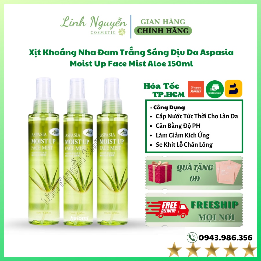 Xịt Khoáng Nha Đam Trắng Sáng Dịu Da Aspasia Moist Up Face Mist Aloe 150ml