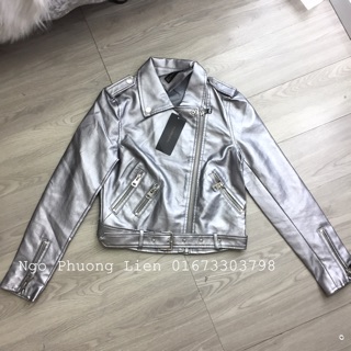 [Ảnh Thật] Áo da bạc khoá lệch