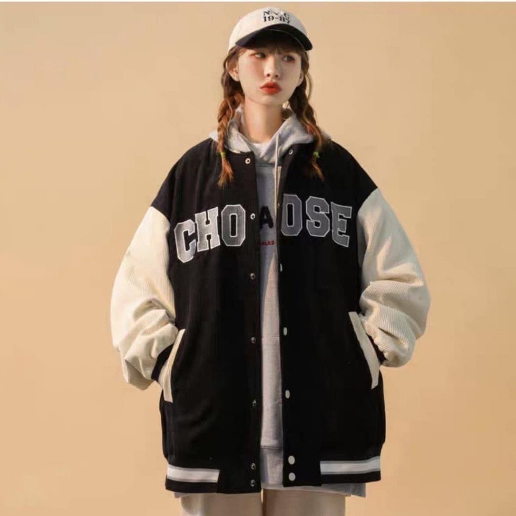 Varsity jacket nhung tăm unisex form rộng áo bomber 2 lớp ulzzang streetstyle nam nữ hottrend CHOOSE AKNT08 LECHAU