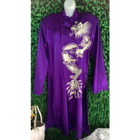 Thanh lý Áo Dài nam vải phi lụa thêu rồng màu tím size S