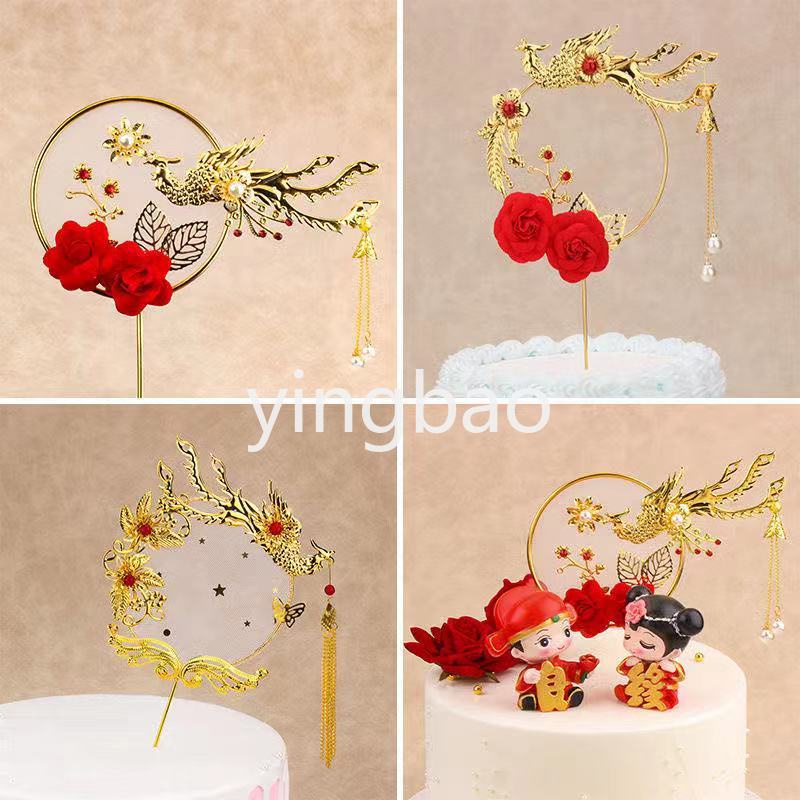 Que Cắm Trang Trí Bánh Hình Chim Phượng Hoàng Bằng Sắt Phong Cách Trung Hoa Cổ Điển