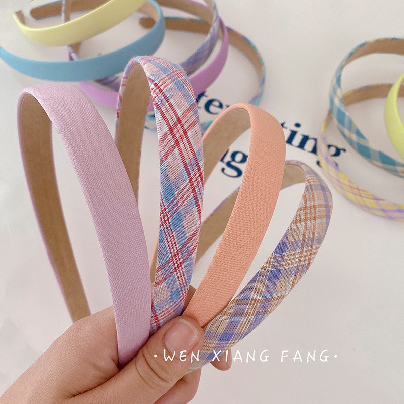 CX04 cài tóc băng đô bờm tóc nữ vải họa tiết caro hoa trơn màu pastel xinh xắn đơn giản