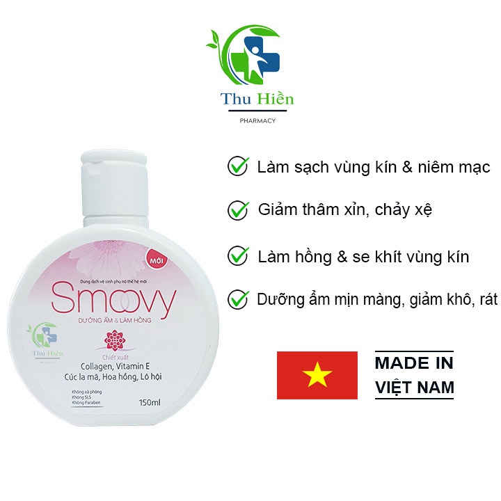 Dung dịch vệ sinh phụ nữ Smoovy dưỡng ẩm và làm hồng làm sạch giảm thâm xỉn ( 150 ml )