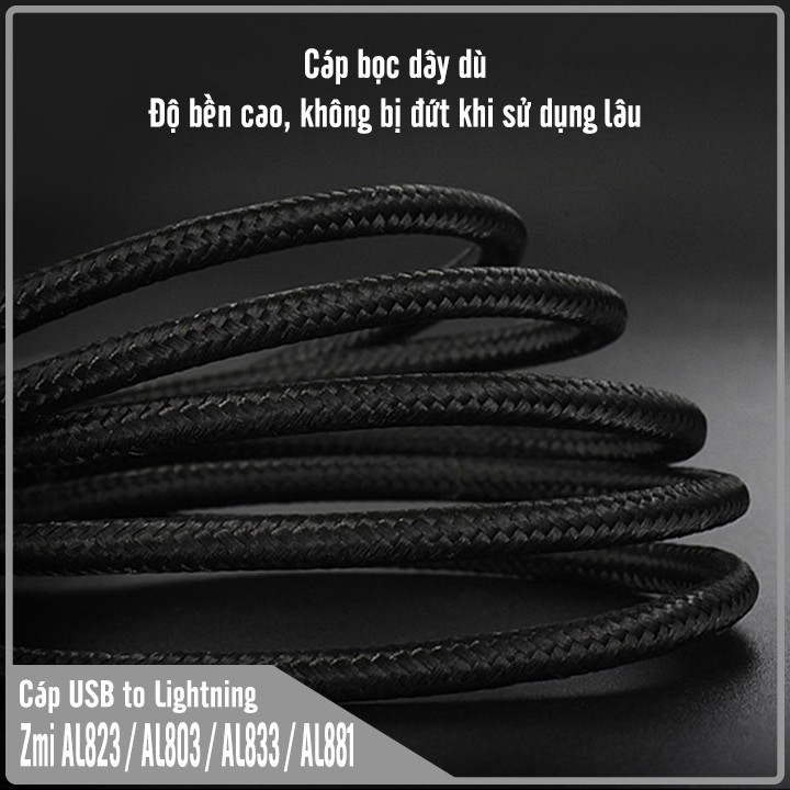 Cáp Lightning ZMi dây dù đạt chuẩn MFi siêu bền AL823 ( 30cm) / AL803 (100cm) / AL833 (200cm) / AL881 (200cm)