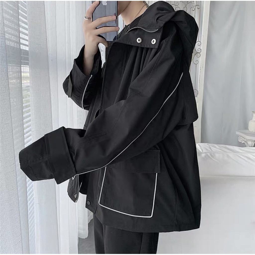 Áo khoác dù trơn sọc 2 lớp unisex form rộng phong cách hàn quốc đẹp | HD2000SHOP