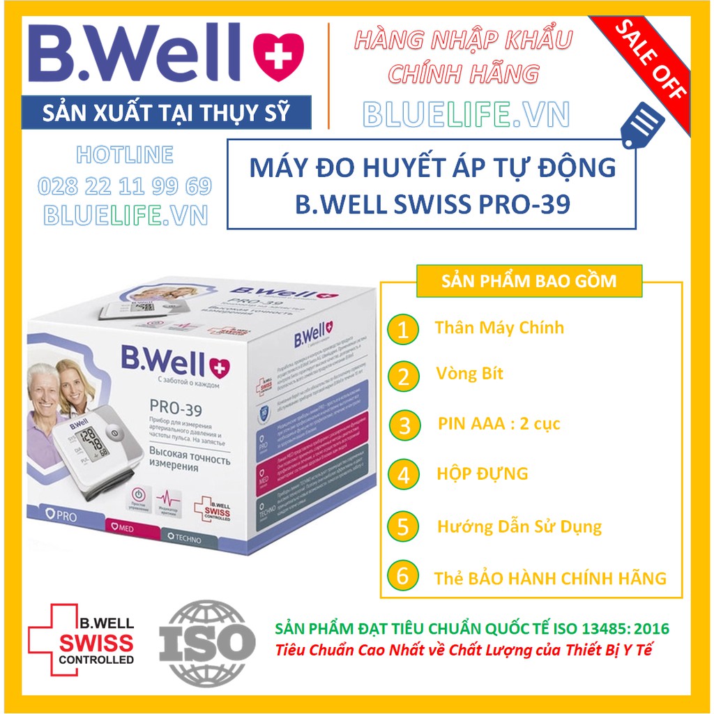 [Hàng SX tại THỤY SỸ] - MÁY ĐO HUYẾT ÁP CỔ TAY CAO CẤP B.WELL SWISS PRO-39 [CHÍNH HÃNG] BẢO HÀNH 5 NĂM - 1 ĐỔI 1