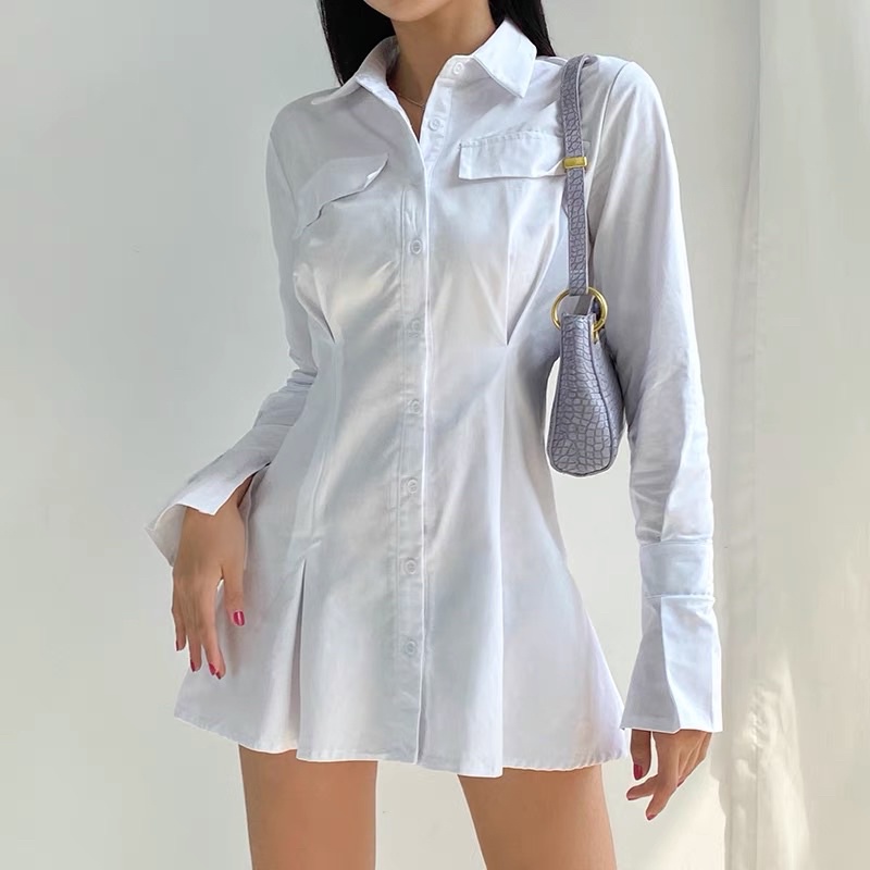(SẴN) Váy sơ mi trắng tay dài