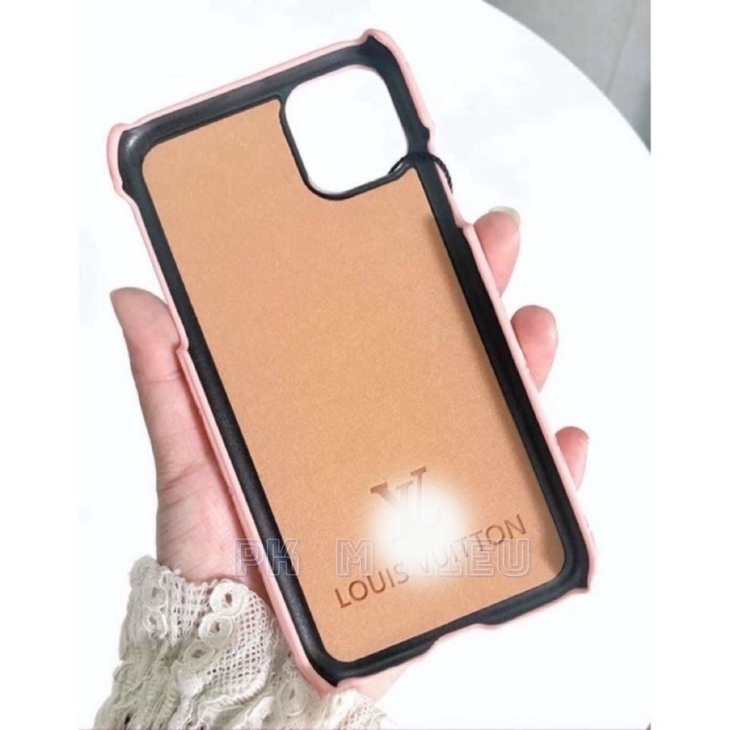 Ốp lưng iphone vân hồng bằng da có logo