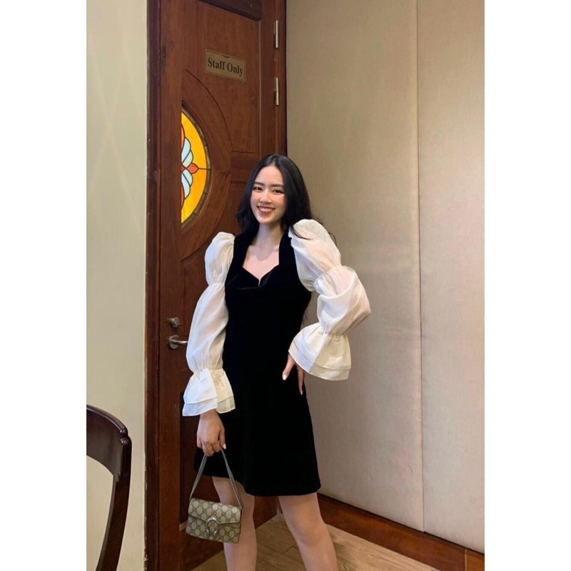 [Mã FAMARAL1 giảm 10K đơn 50K] ĐẦM ĐEN TAY TRẮNG KT14 | BigBuy360 - bigbuy360.vn