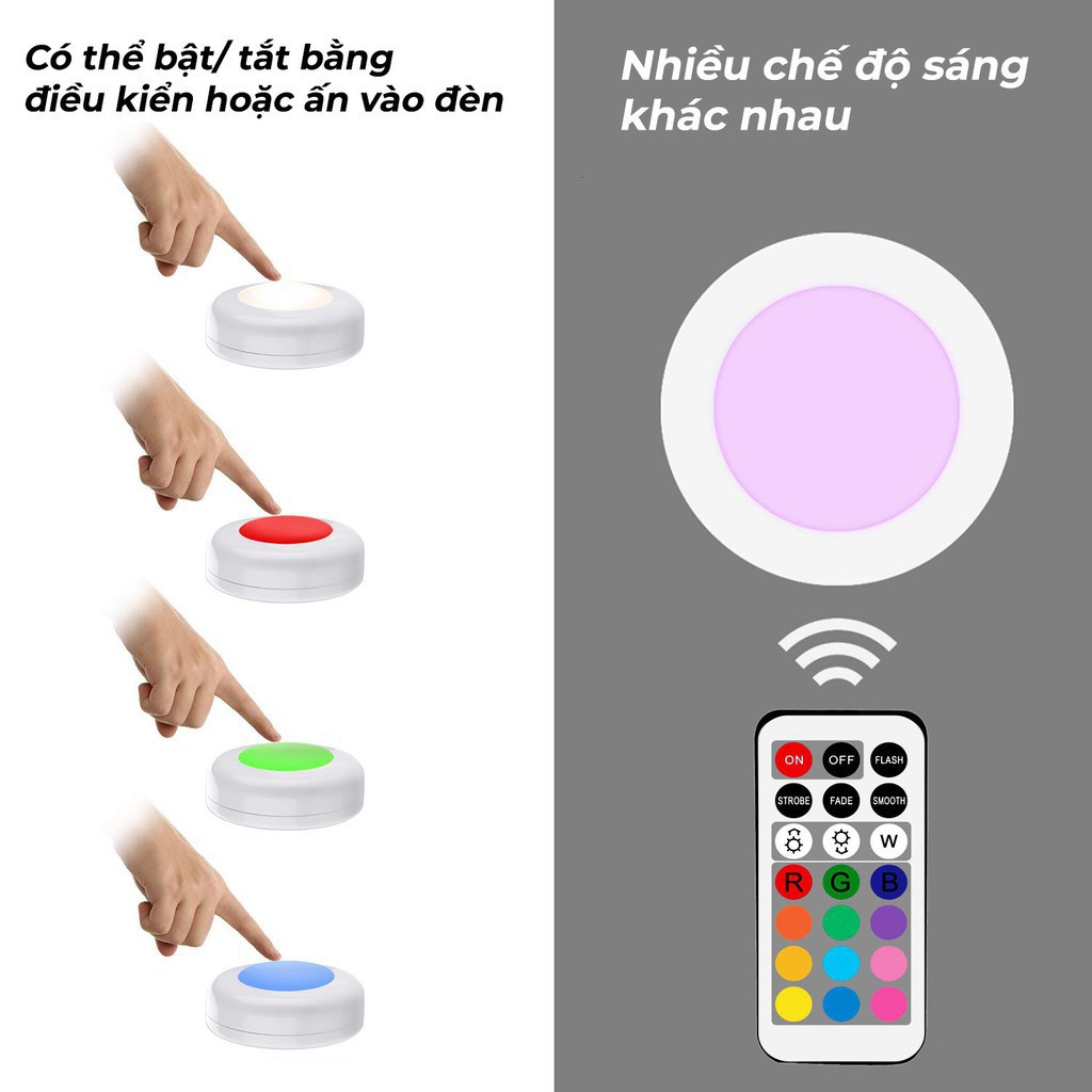 [Chính hãng-1 Đổi 1] Bộ 3 Đèn led dán gắn tường mini điều khiển từ xa thông minh chiếu sáng trang trí có 16 màu