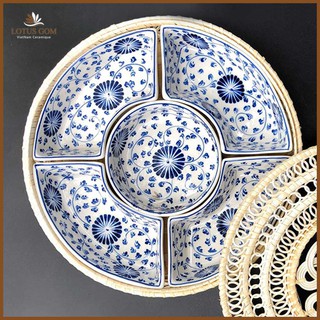 Khay Đựng Mứt Kẹo Tết Gốm Sứ Kèm Bọc Mây