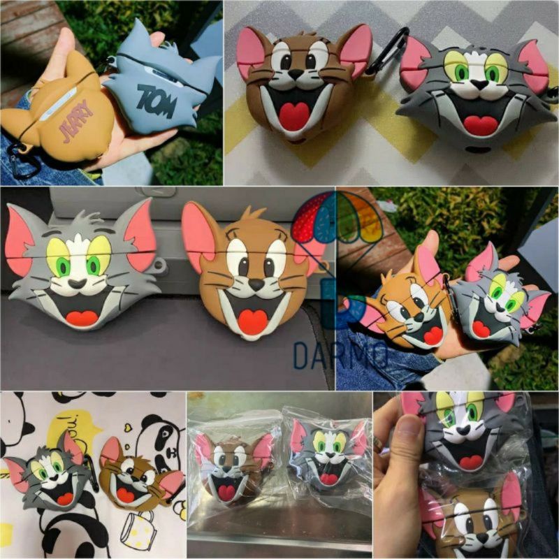 Case bảo vệ Airpods Pro/1/2/ Huawei Freebuds 3 mèo tom đuổi bắt chuột jerry/ phô mai