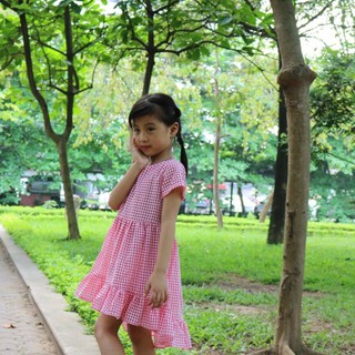 Váy caro hồng đuôi cá