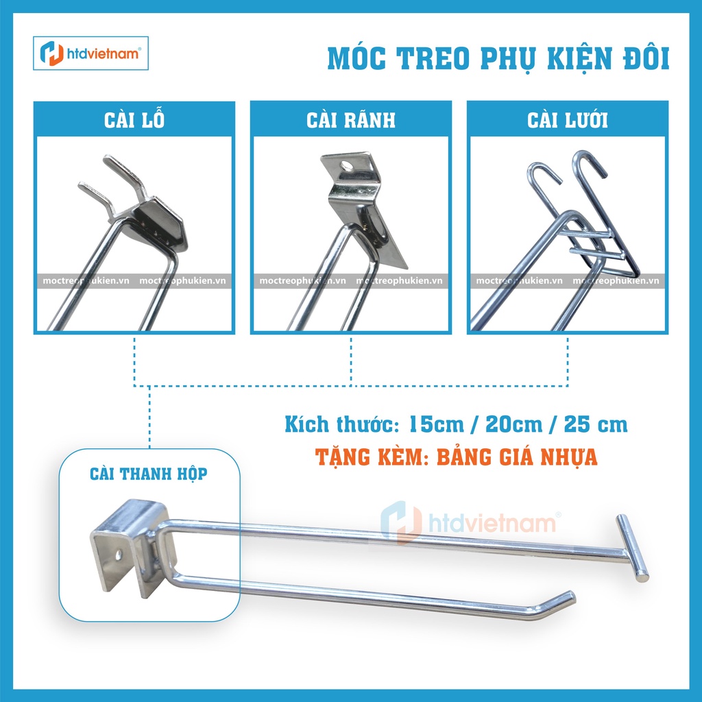 Móc treo phụ kiện đôi có nhiều lựa chọn chân cài ( Đã bao gồm bảng giá nhựa )