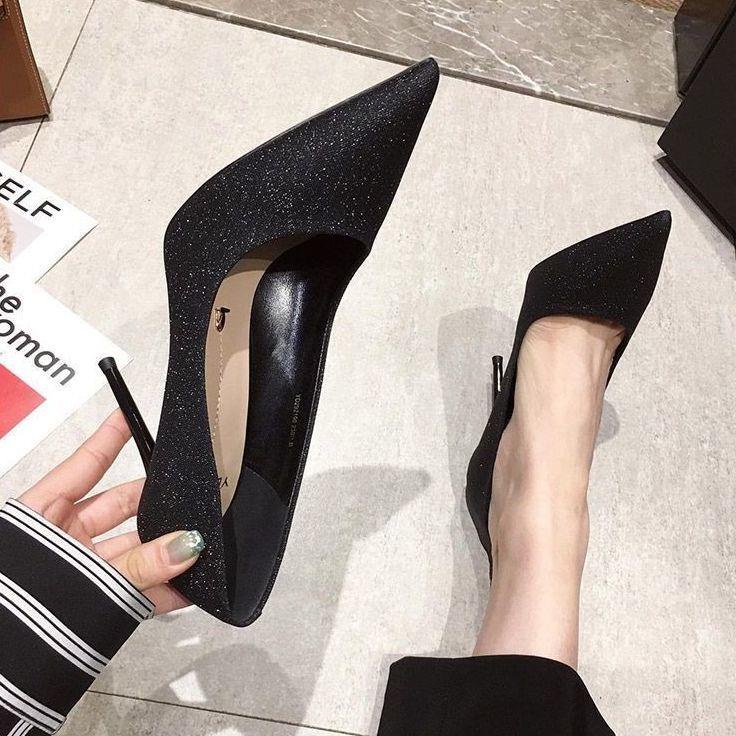 Giày Cao Gót 8cm Mũi Nhọn Đính Kim Sa Lấp Lánh Phong Cách Pháp Thời Trang Xuân Thu Cho Nữ