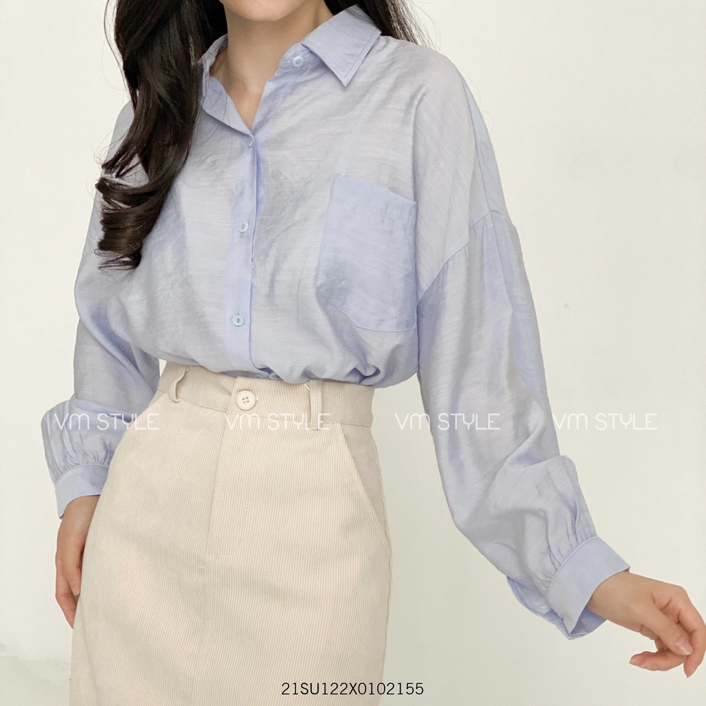 Áo sơ mi tay dài bo tay túi ngực, áo công sở thời trang ulzzang Hàn Quốc VM Shop 21SU122X0102