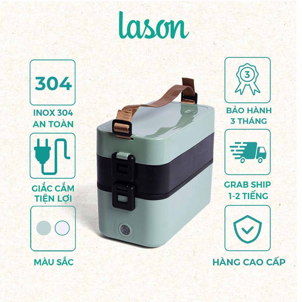 Hộp cơm cắm điện 2 tầng 3 khay Lason, cà men hâm nóng, cặp lồng nấu cơm