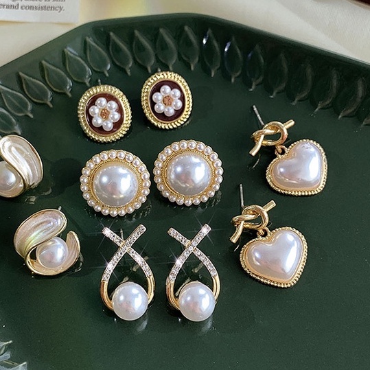 Set 5 Khuyên Tai Đính Hạt Ngọc Trai Phong Cách Hàn Quốc Mới 2023