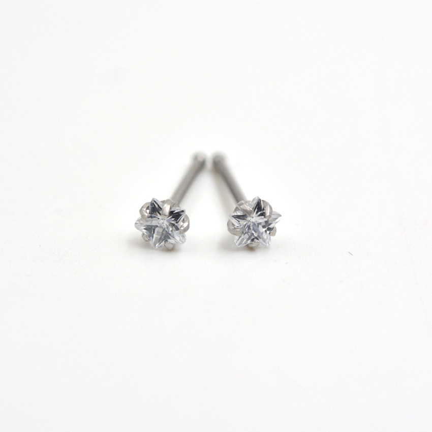 Đôi bông tai bạc nữ đính đá mặt ngôi sao Asimi, Bông tai bạc nữ nguyên chất 2 màu trắng đen Star Earrings KT03