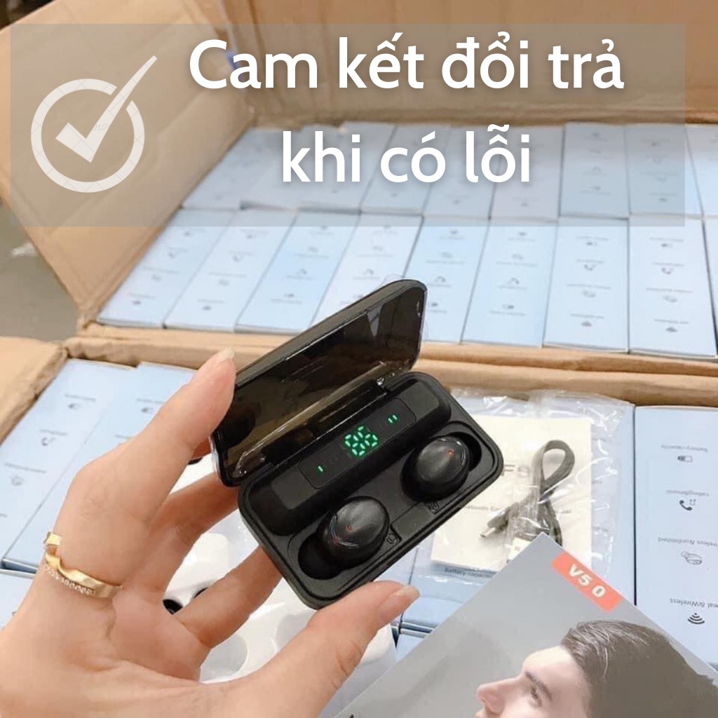 Tai Nghe Bluetooth Mini Nhét Tai Kiêm Sạc Dự Phòng Amoi F9 PRO - Phiên Bản Mới - Cảm Ứng Chống Nước