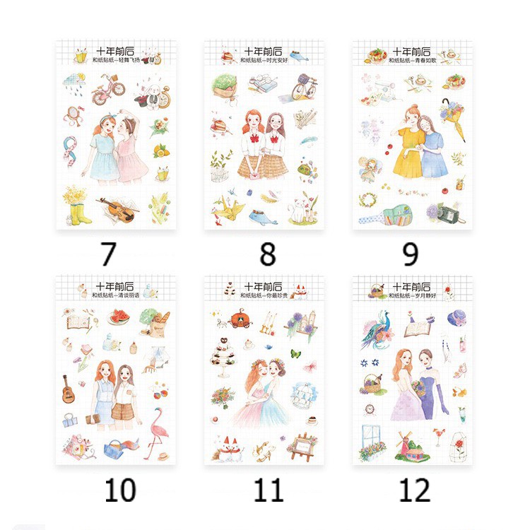 Sticker MỜ Nữ sinh trang trí sổ tay, Scrapbook (SM11)