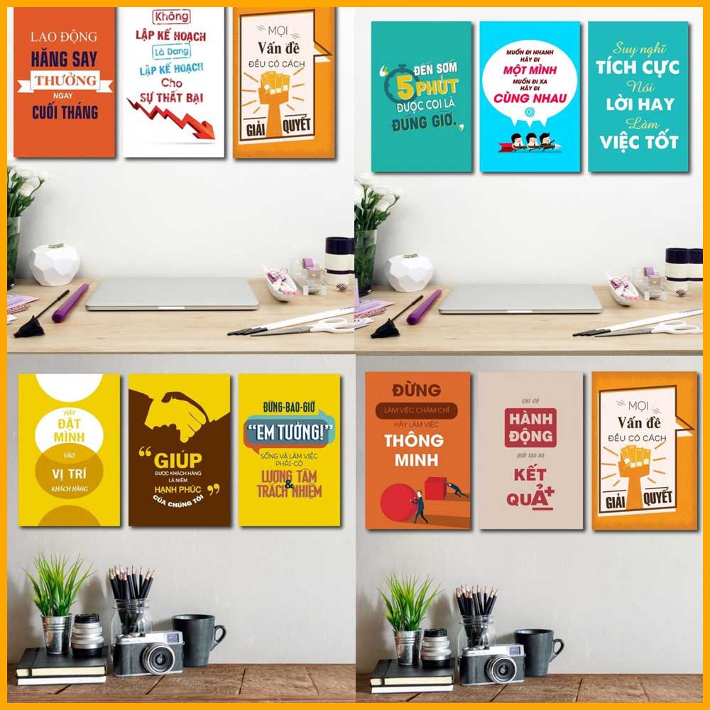Combo tranh Slogan tạo động lực - Tranh canvas treo tường trang trí văn phòng - Tặng đinh 3 chân không khoan tường