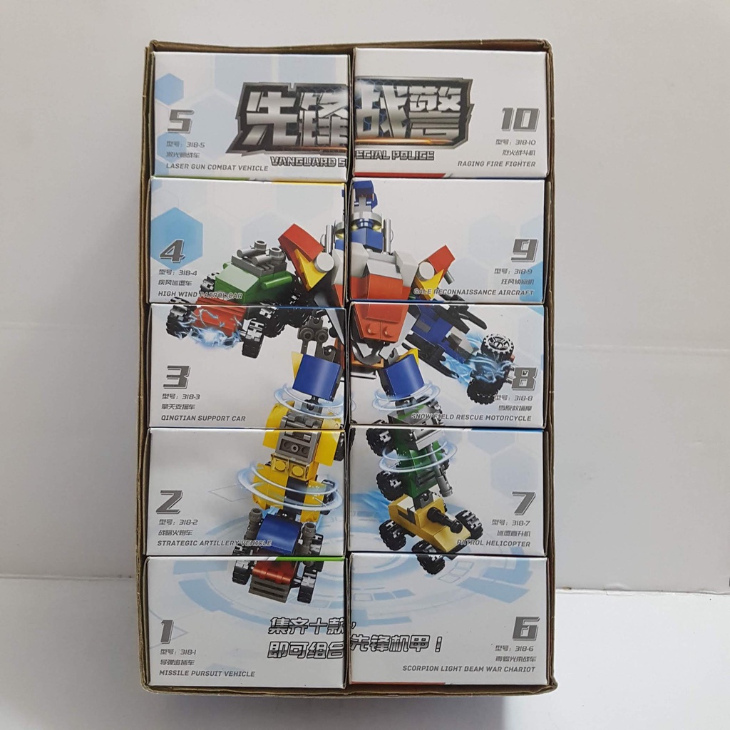 Đồ chơi lắp ráp non lego, Robo cảnh sát, bộ gồm 10 chiếc xe ráp lại thành (tương thích với lego)