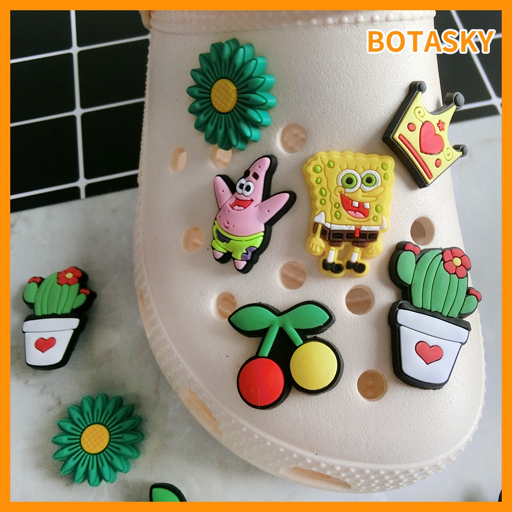 Phụ kiện khóa giày Crocs Jibbitz SpongeBob/ Squarepants/ bông hoa/ vương miện/ cherry DIY