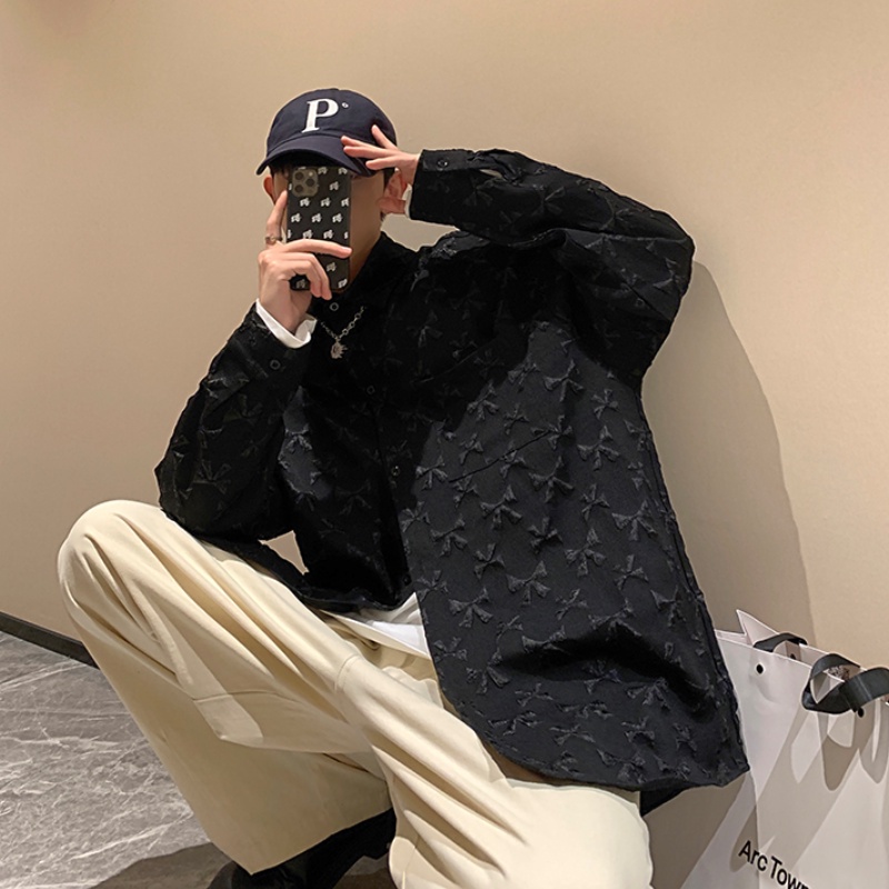 Áo Sơ Mi Tay Dài Dáng Rộng Màu Trơn In Họa Tiết Thời Trang Hàn Quốc Trẻ Trung Cho Nam