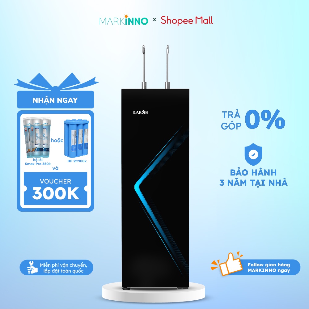 Máy lọc nước nóng lạnh Karofi KAD-N69 bình 33kg công nghệ 10 lõi lọc Smax, tủ kính cường lực